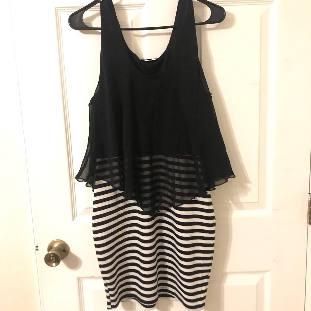 Love J Super Pretty Black and White Striped Dress